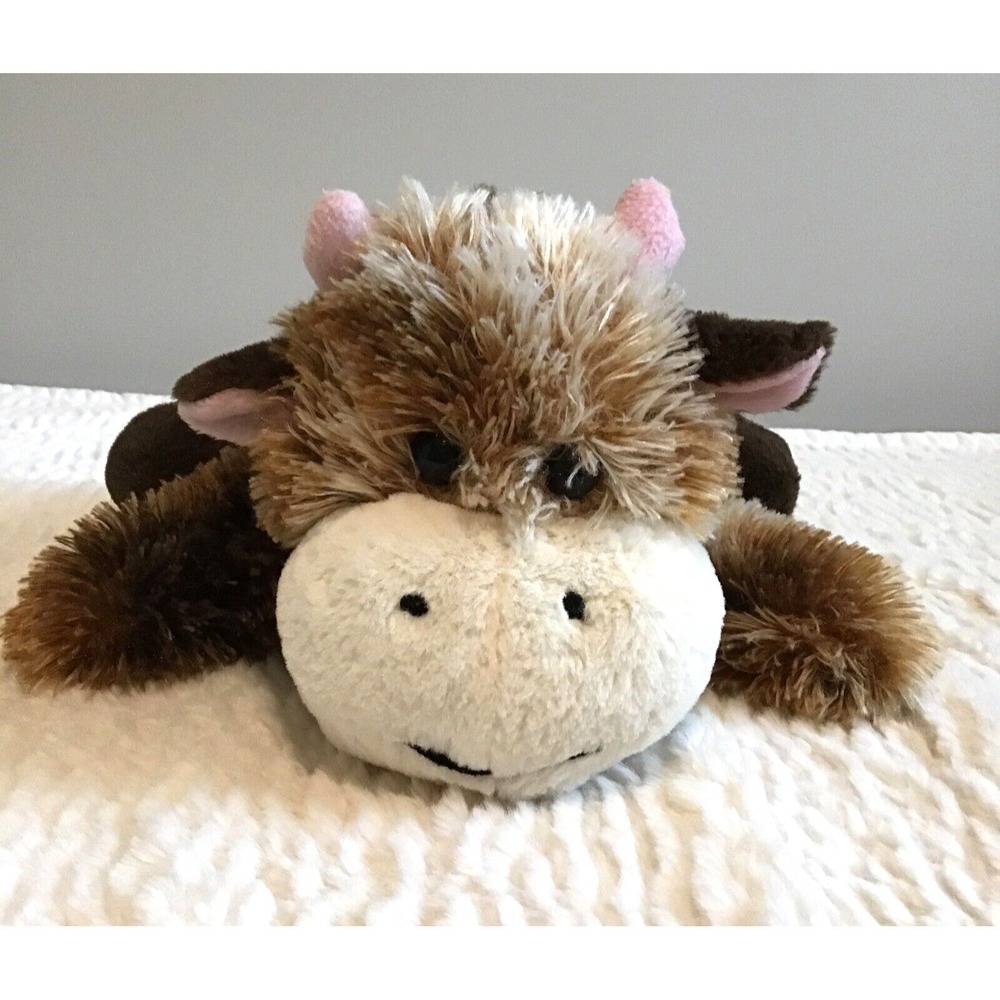 Brown Cow Baby Bull Plush w/Horns Sitting Laying Floppy Fluffy Stuffed Animal - Picture 6 of 8